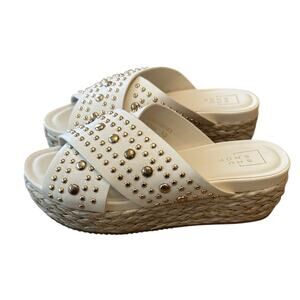 SHUSHOP Womens Kaia Platform Sandals Beige Bone Color Gold Studs Size 10